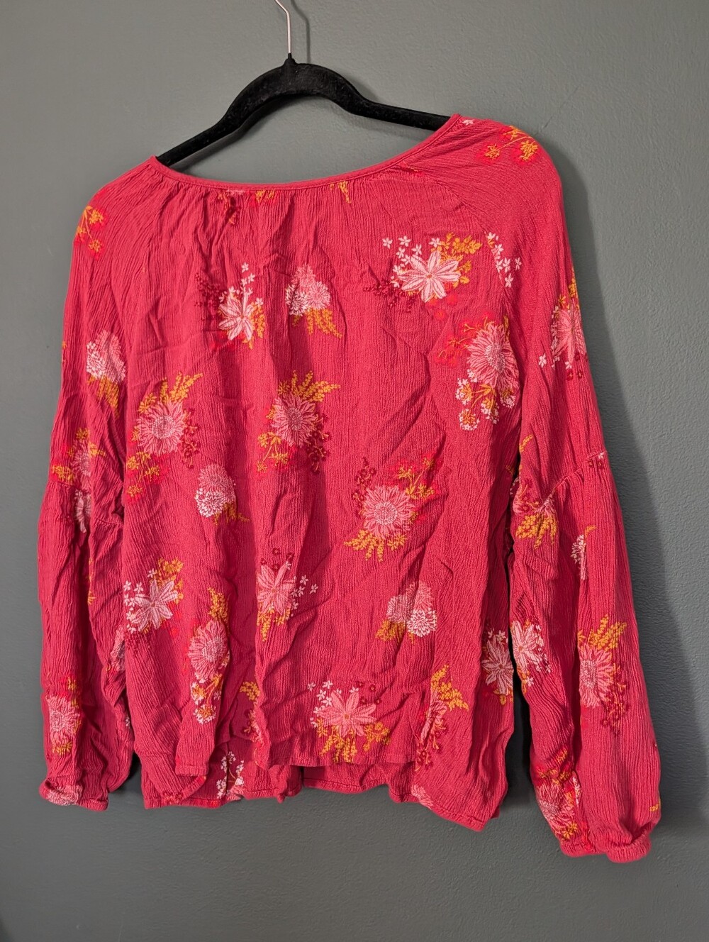 Sonoma Raspberry Pink Floral Long-Sleeve Peasant Blouse 0061